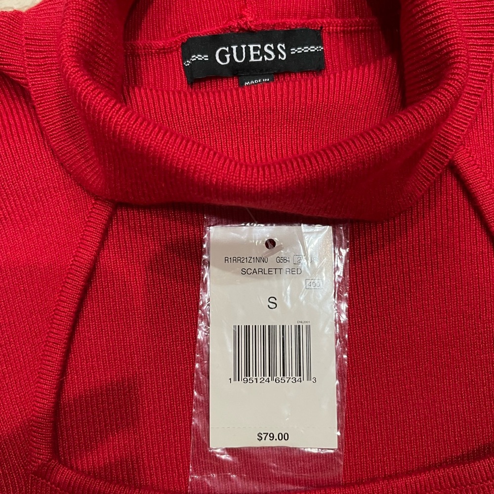GUESS NEW High Neck Sweater. Cut out details on sleeves. Scarlett Red NWT - Picture 6 of 8